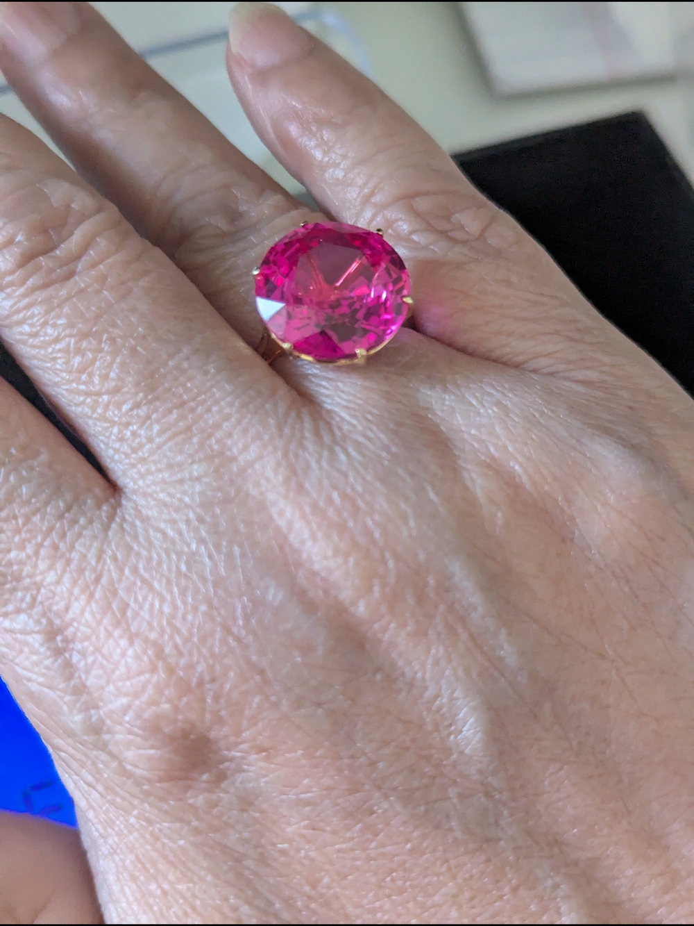Pink Round Cut Ruby Cocktail 14k Gold Ring S.6.5